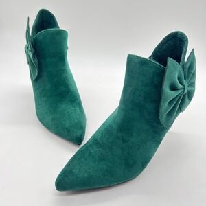 Allegra K Ankle Boots Womens 6.5 Green Suede Bow Accent Pointed Toe‎ Stiletto